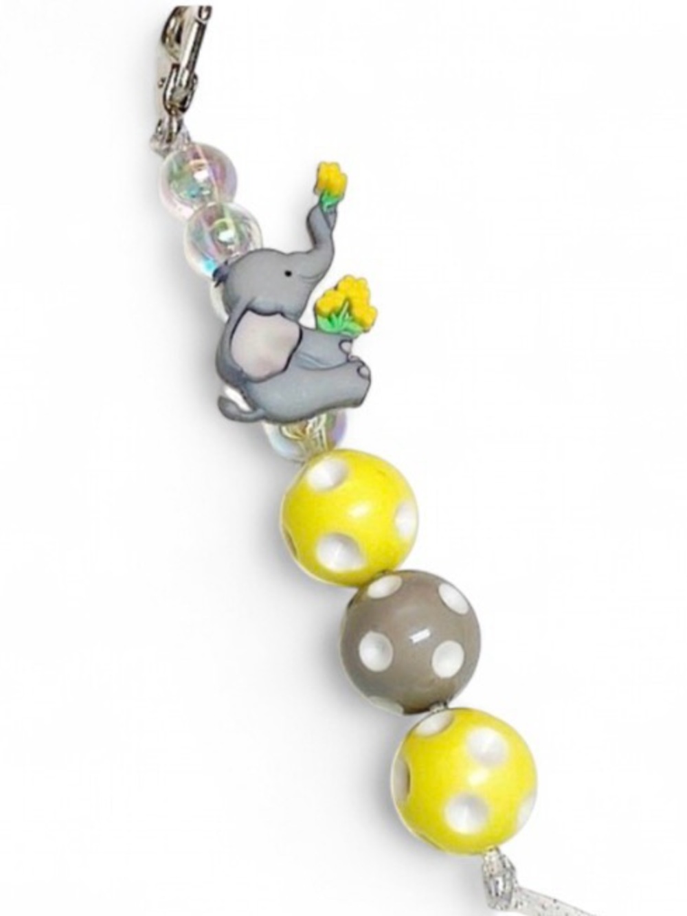 Handmade Elephant Bag Charm Yellow Gray Beaded Purse Accessory Baby Shower Gift